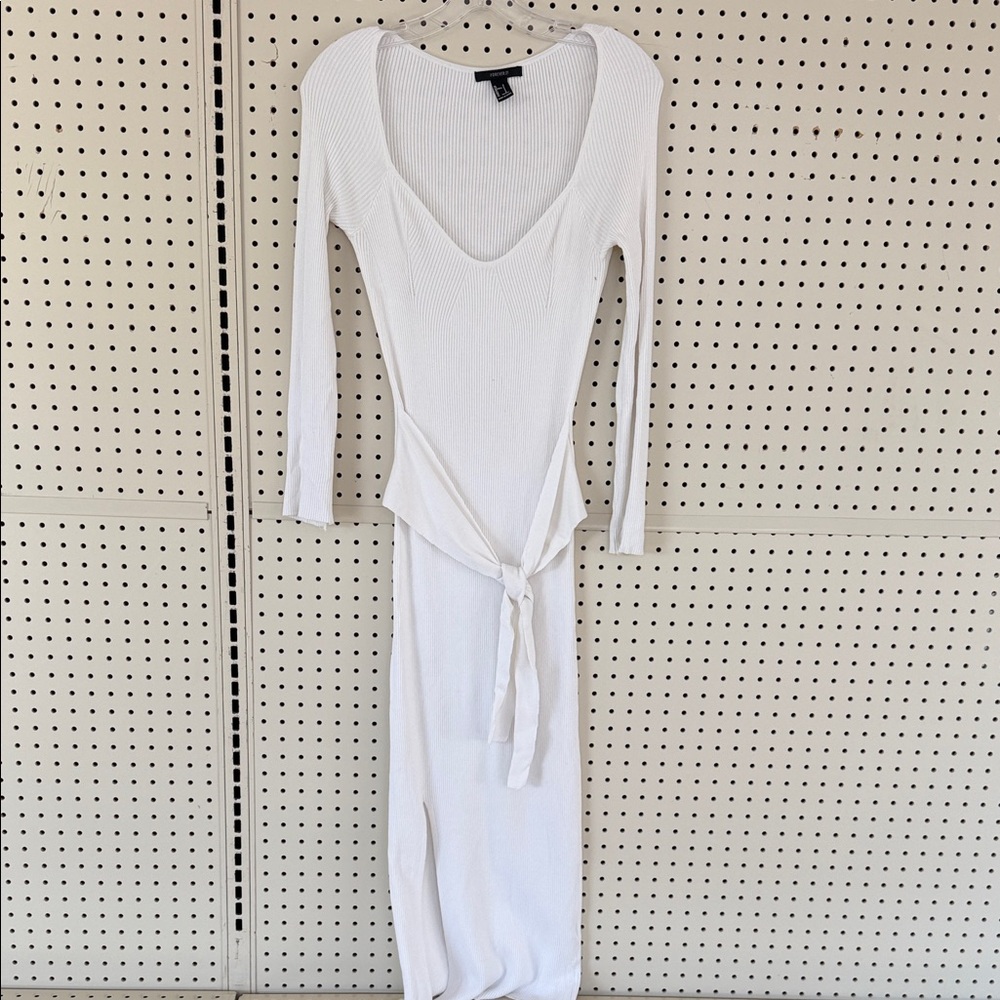 Forever 21 White Ribbed Long Sleeve Dress